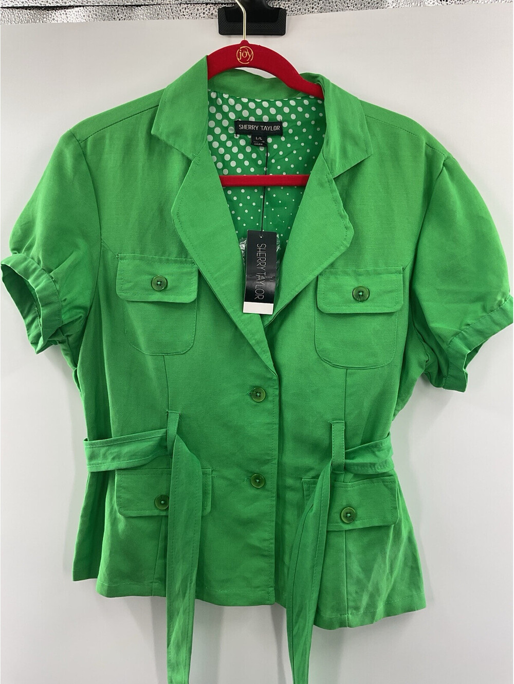 Sherry Taylor Z81251B Fitted Blouse Button Up Green NWT 012